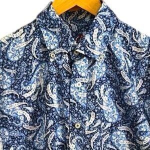 Alan Flusser Long Sleeve Button Down Paisley Shirt Men's M Blue NWT